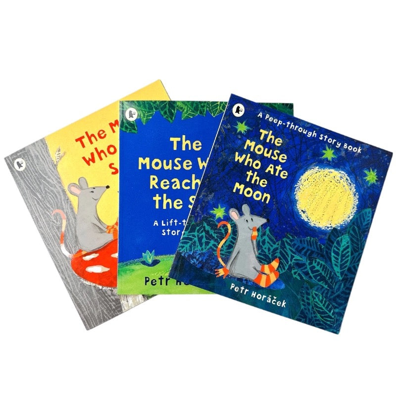 Petr Horáček 3 books SET [The Mouse Who Ate The Moon, The mouse who reached the sky, the mouse who wan't scared]